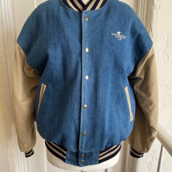 RARE VIntage Universal Studios Woody Woodpecker Denim Varsity Jacket Size M - Picture 4 of 10